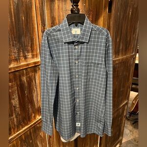 &Collar Range men’s dress shirt, 4 way stretch, blue and white checks, medium